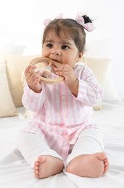Tiber Taber Baby Girls Striped Kurta and Solid Salwar Set, Pink and White