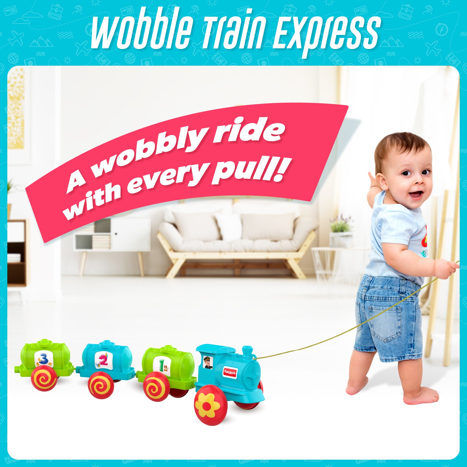 Giggles Wobble Train Express Pull Along Learning Toy for Toddlers