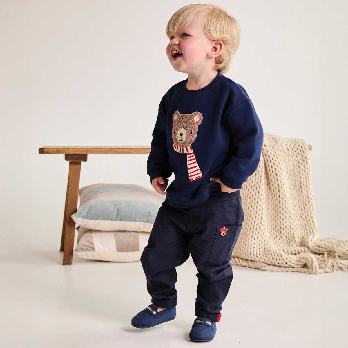 Boys Navy Blue Adjustable Waistband Full Length Woven Pant