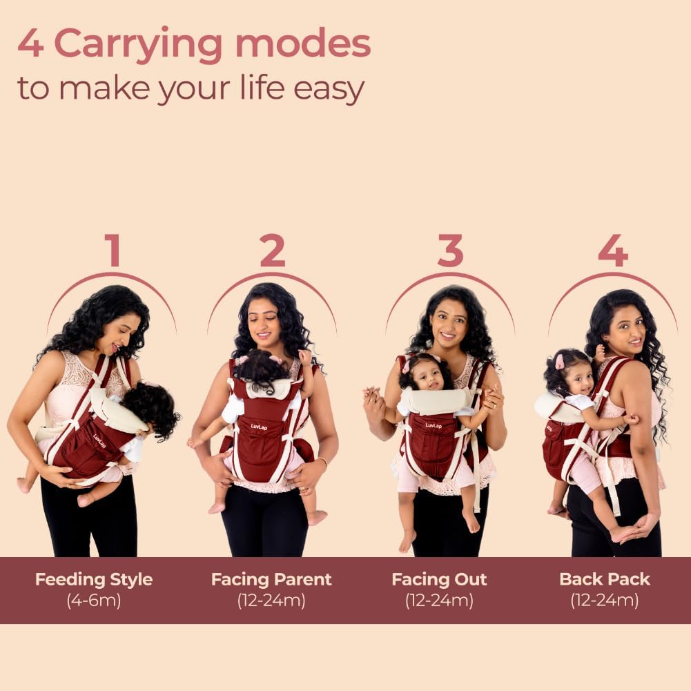 LuvLap Maroon and Cream Baby Carrier with 4 Carrying Modes