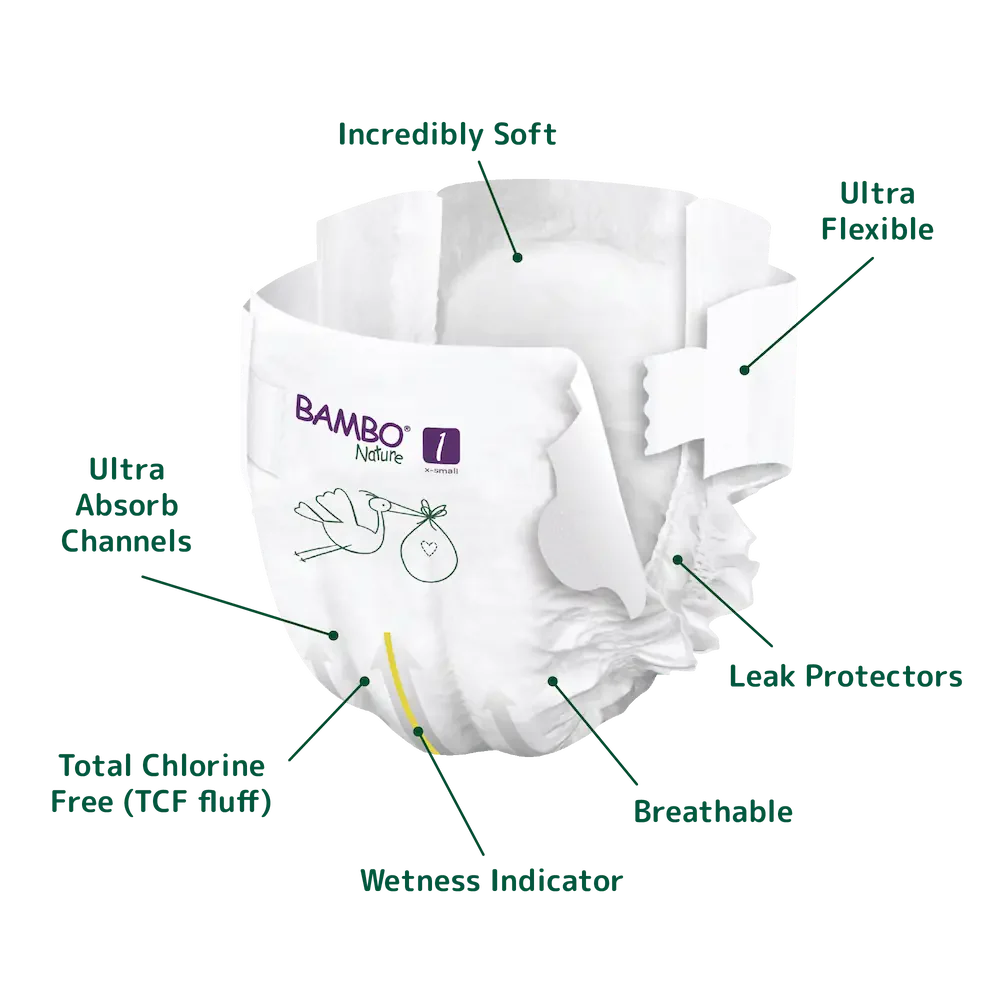 Bambo Nature Tape Diapers, XS Size - 22 Pieces