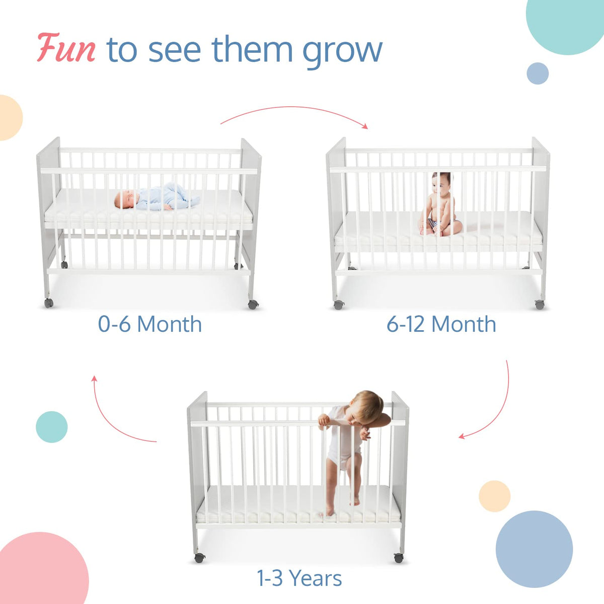 LuvLap Grey and White Wooden Baby Cot with Adjustable Base