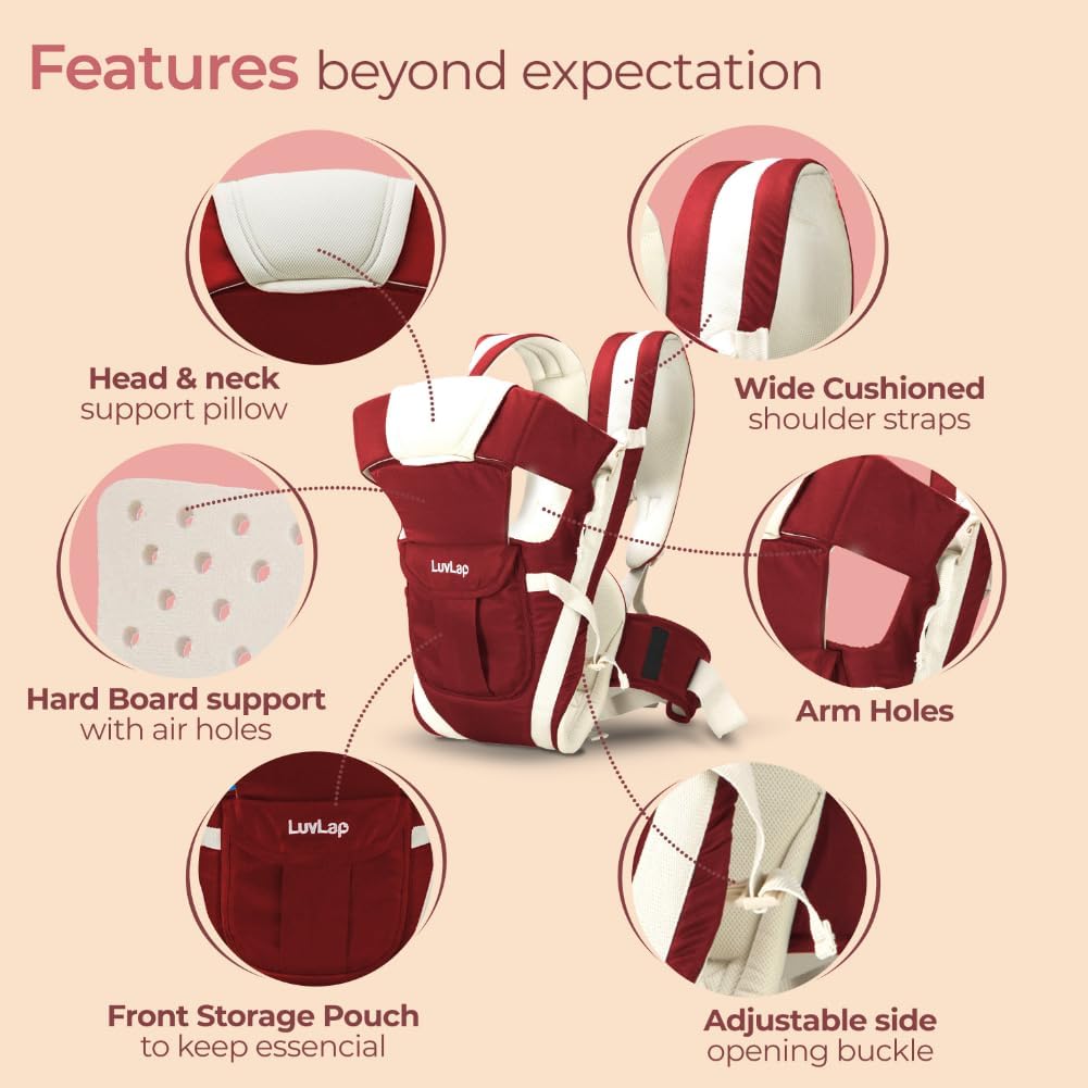 LuvLap Maroon and Cream Baby Carrier with 4 Carrying Modes