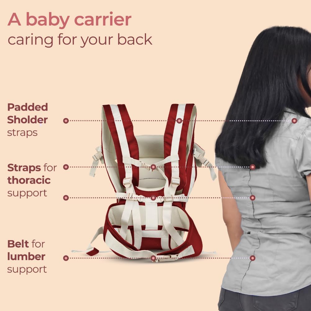 LuvLap Maroon and Cream Baby Carrier with 4 Carrying Modes