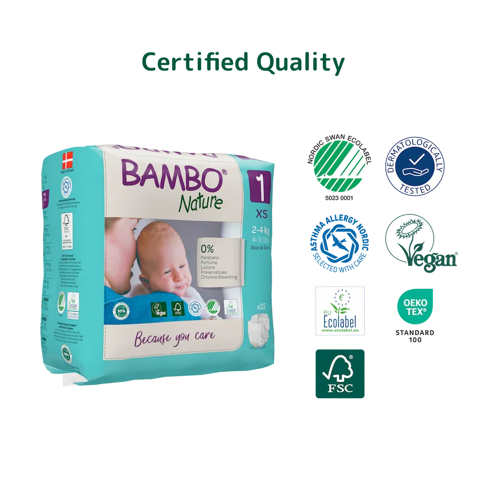 Bambo Nature Tape Diapers, XS Size - 22 Pieces