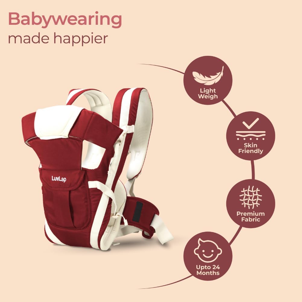 LuvLap Maroon and Cream Baby Carrier with 4 Carrying Modes