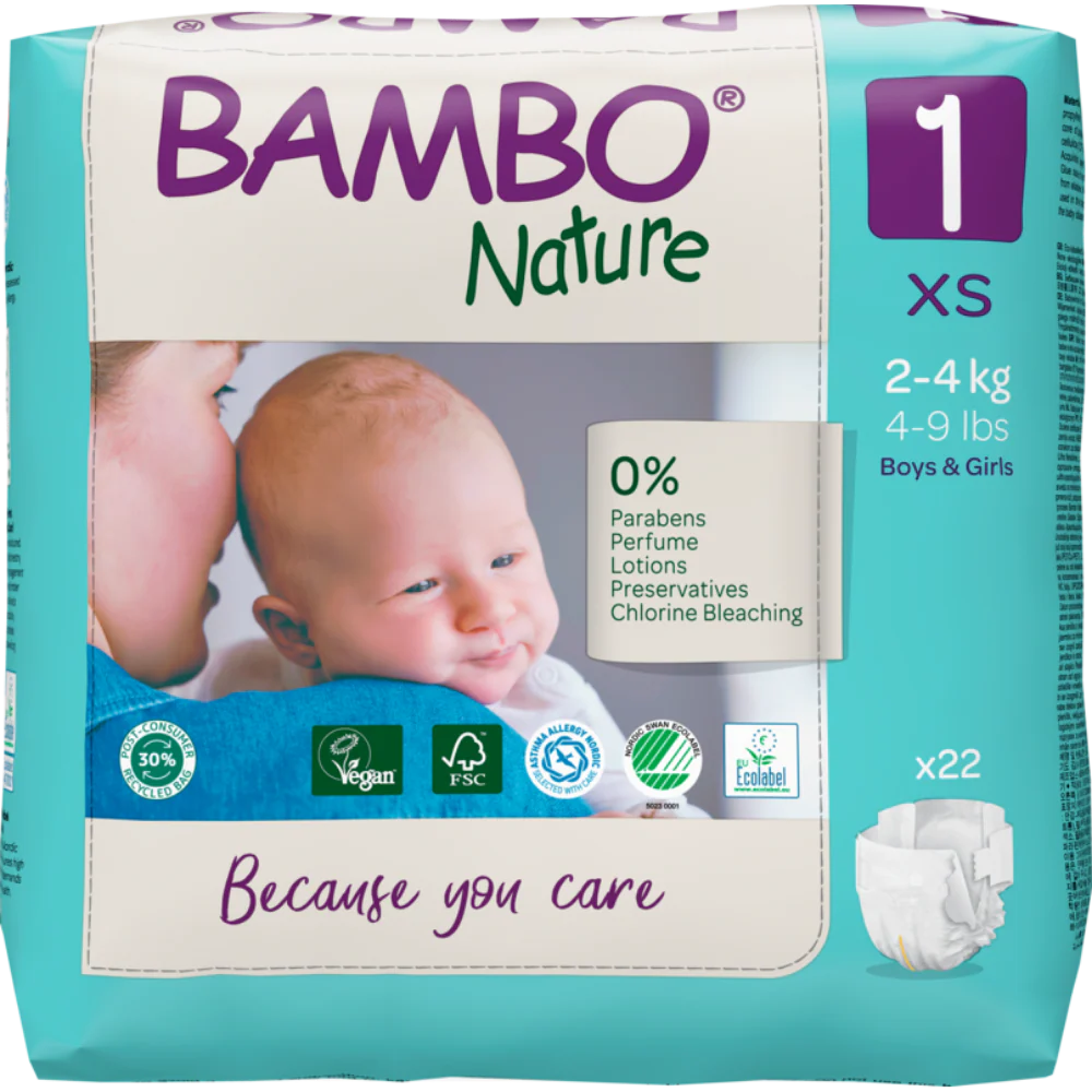 Bambo Nature Tape Diapers, XS Size - 22 Pieces