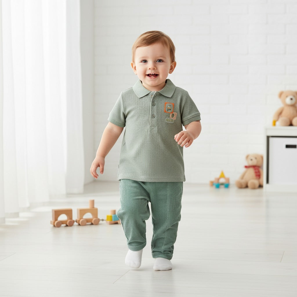 Boys Grey Collar Half Sleeve Polo