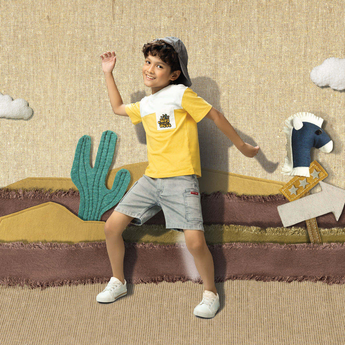 Boys Colourblock Printed T-Shirt, Yellow