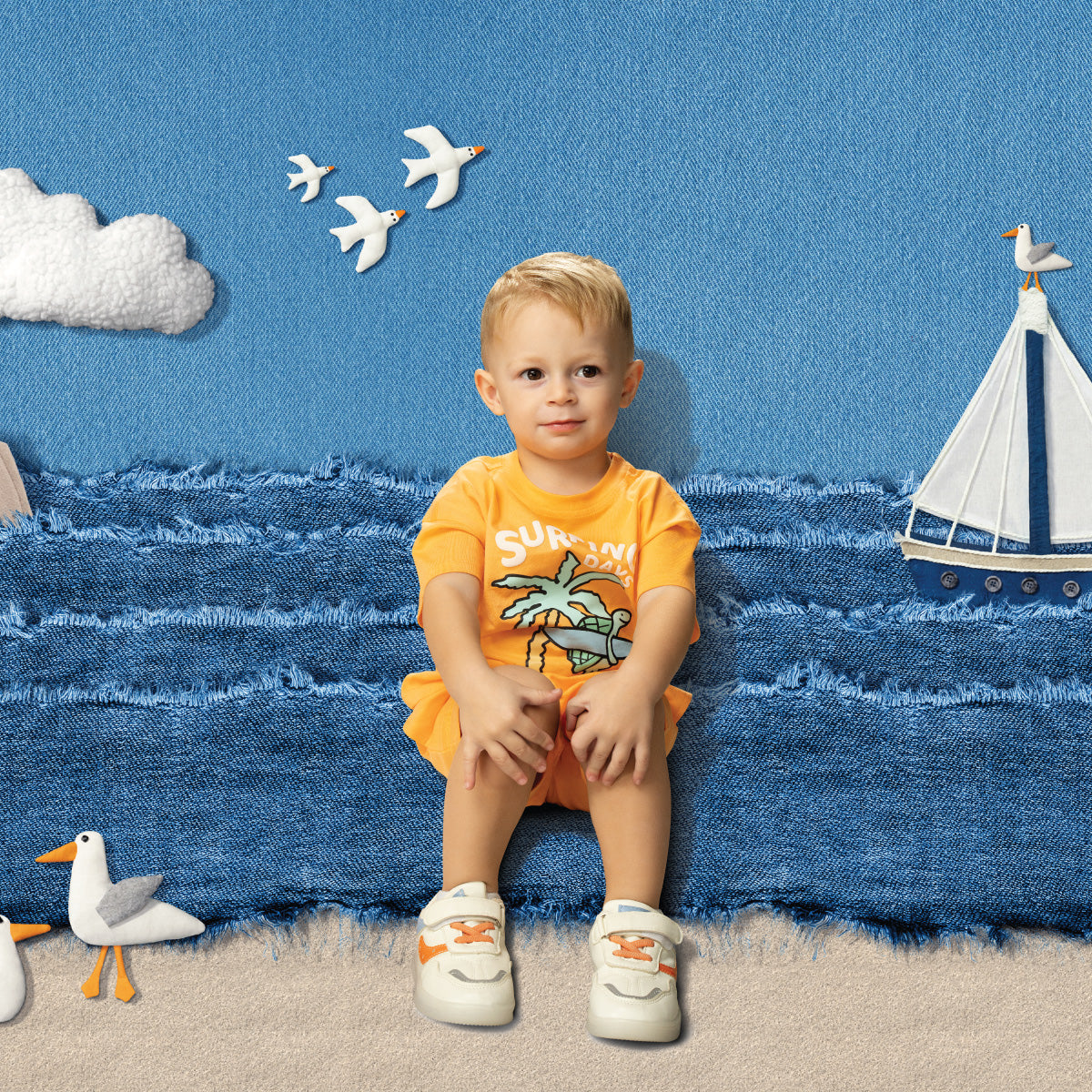 Baby Boys Surfing Print T-shirt and Shorts Set, Orange