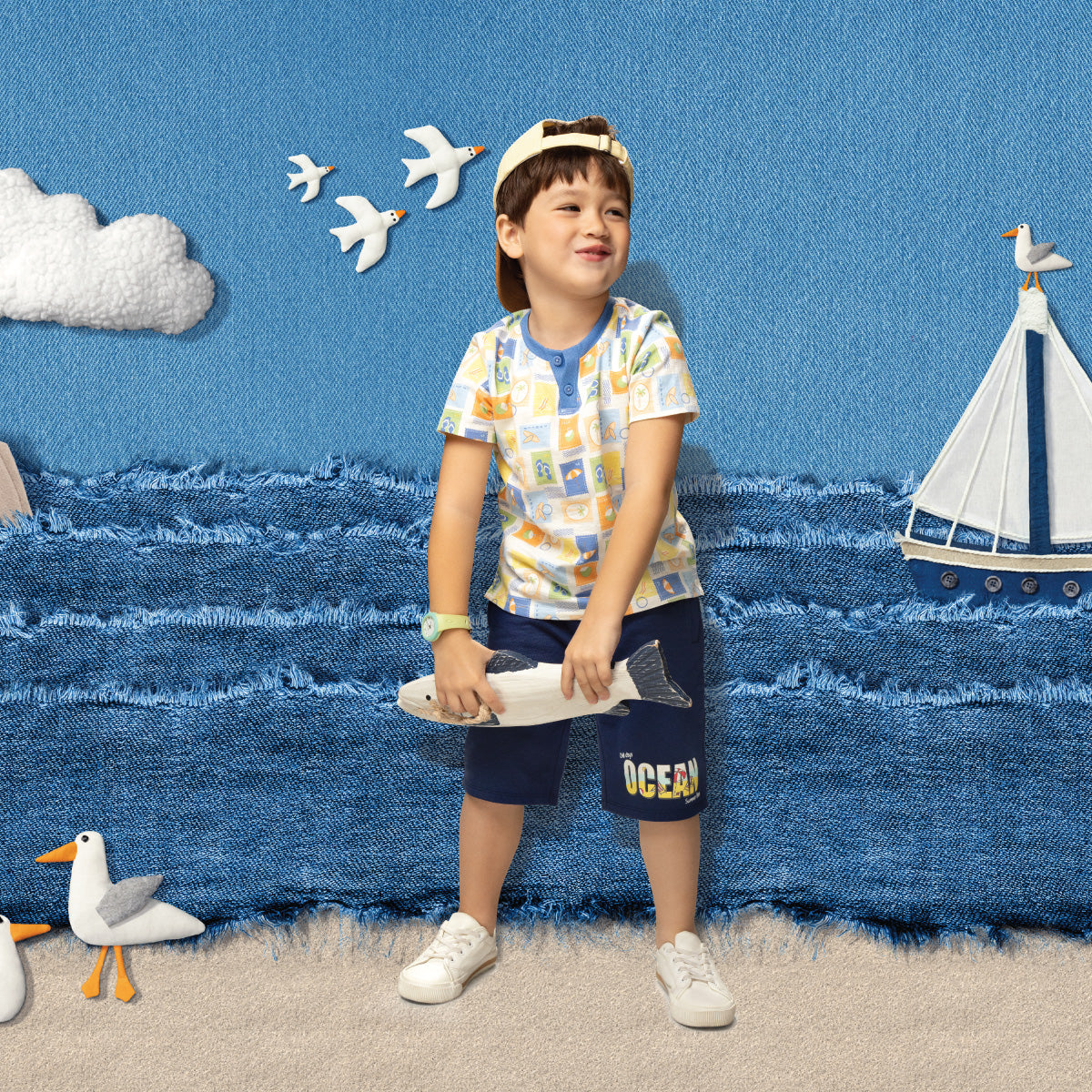 Baby Boys Beach Theme Printed T-Shirt, Multicolour