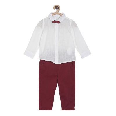Pack of 3 shirt & knit bottom - white & maroon