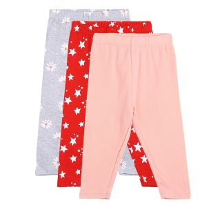 Girls Red/Pink/Grey 3 Pack Legging