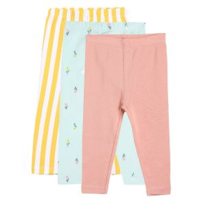 Girls Pink/White/Yellow/Terquise 3 Pack Legging