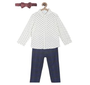 Pack of 3 shirt & knit bottom - white & navy blue