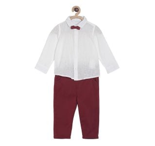 Pack of 3 shirt & knit bottom - white & maroon