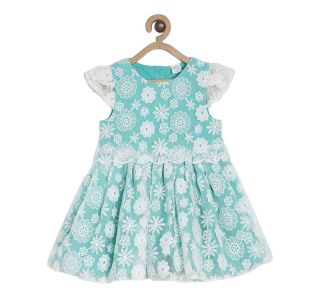 Pack of 1 dress - turquoise blue & white