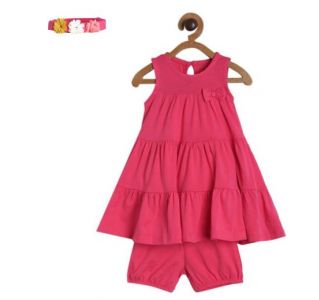 Girls Pink Dress With Bloomer 
