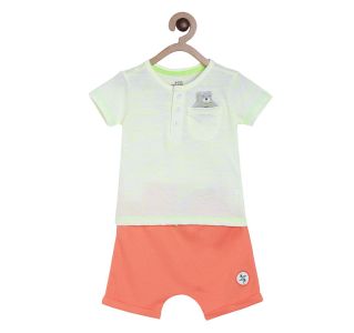 Pack of 2 t-shirt & bottom set - white & coral red