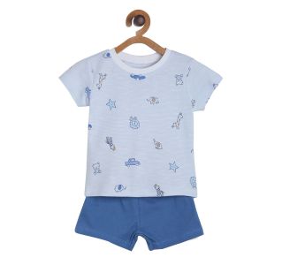 Pack of 2 t-shirt and knit shorts - light sky blue & blue