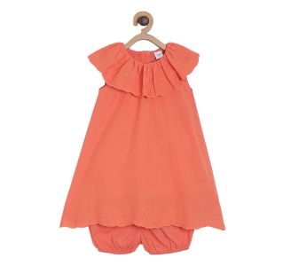 Pack of 3 dress + bloomer + head band set - coral