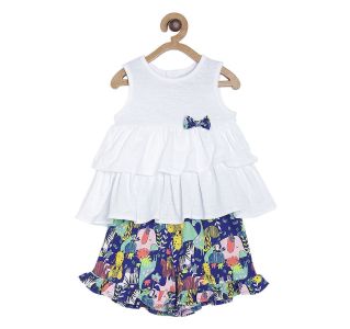 Pack of 3 top & shorts set - white & blue