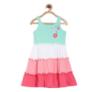 Pack of 1 dress - turquoise green & pink