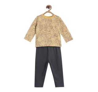 Pack of 2 t-shirt and knit bottom - light brown & black
