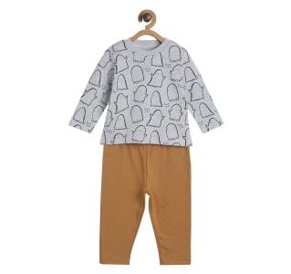 Pack of 2 t-shirt and knit bottom - sky blue & brown