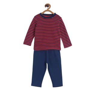 Pack of 2 t-shirt and knit bottom - maroon & navy blue