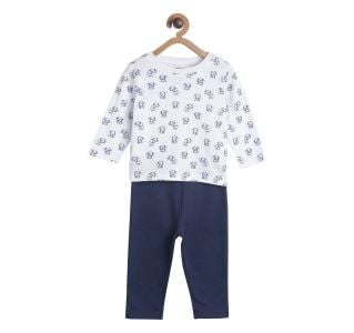 Pack of 2 t-shirt and knit bottom - white & navy blue
