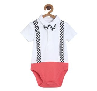 White And Red Integral Bodysuit And Short Set