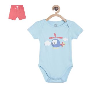 Blue  Helicopter Graphic Bodysuit And Short Set
