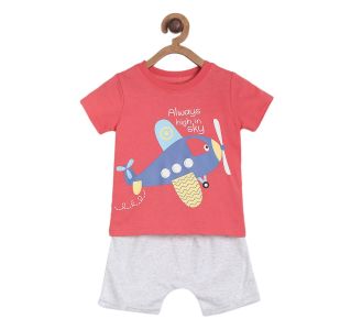 Pack of 2 tee and shorts set - red & sky blue