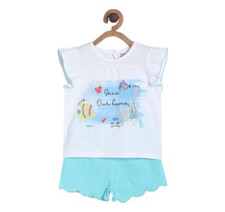 Pack of 2 top and shorts set - white & sky blue