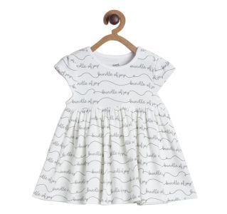 Girls White Text Printed Dress