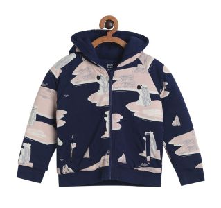 Boys Navy Snow Printed Jacket