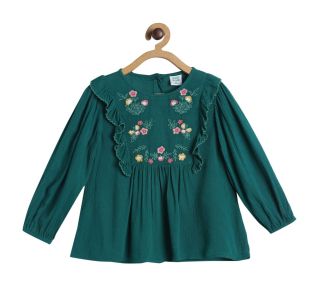Christmas Girls Green Embroidered Top